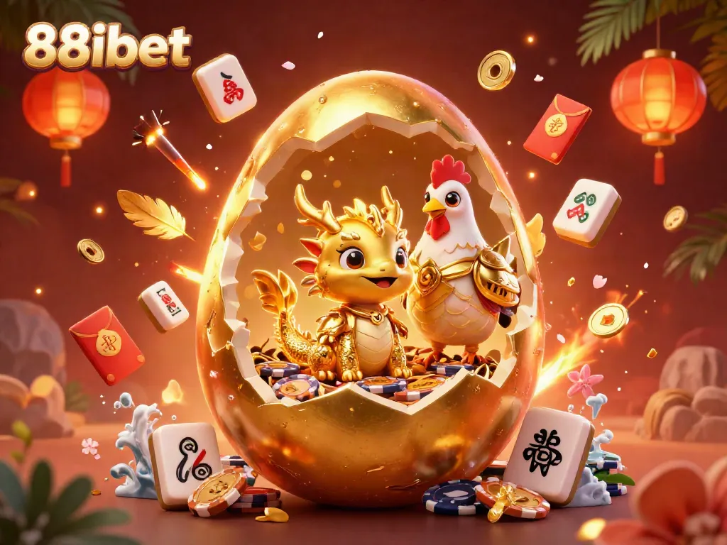 Experience the thrill of winning with 88ibet's illustrated gold dragon and poker chips, perfect for casino fans.