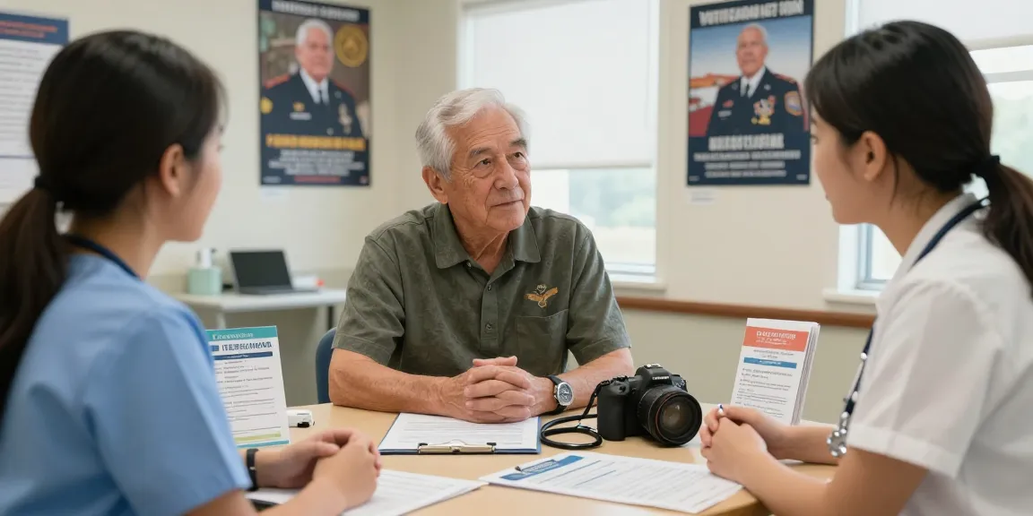 Veteran healthcare near me services consultation between veteran and healthcare professional in a welcoming environment.