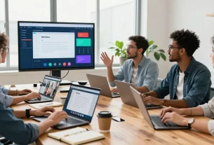 Professionals collaborating in a modern workspace using WPS Official Website tools for productivity.